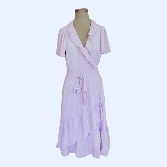 Michael Kors Dresses & Skirts - MICHAEL KORS Lilac Fully Lined Wrap Dress Textured Dot V Neck Short Womens Dress